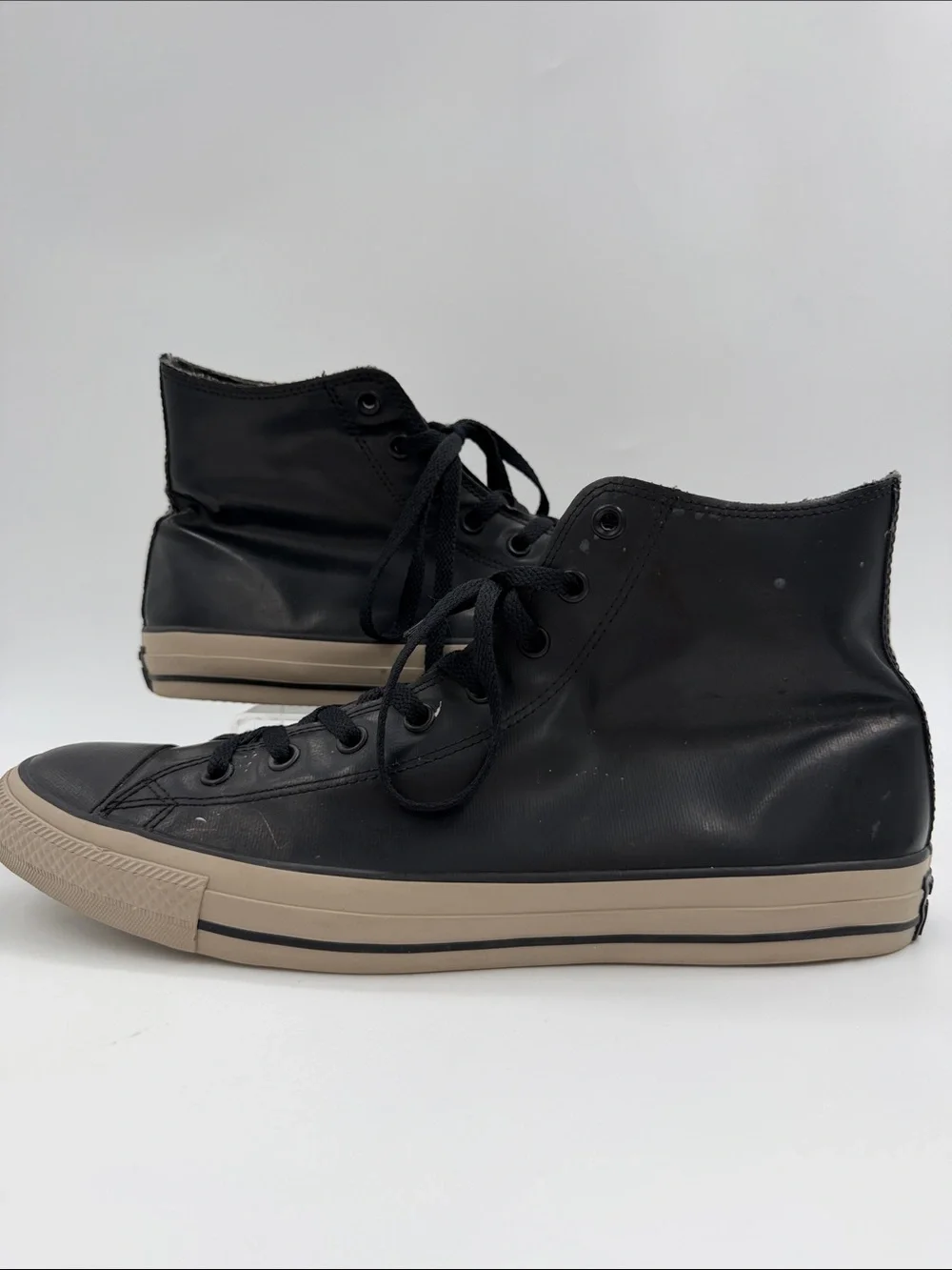 Converse Chuck Taylor All Star Rubber Hi Black Leather Tan Soles Men's Size 13.0